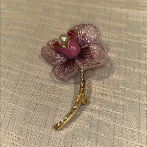 Fashion Jewelry Pink and Gold Flower Brooch